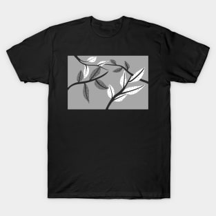 Leaves Black White And Gray T-Shirt